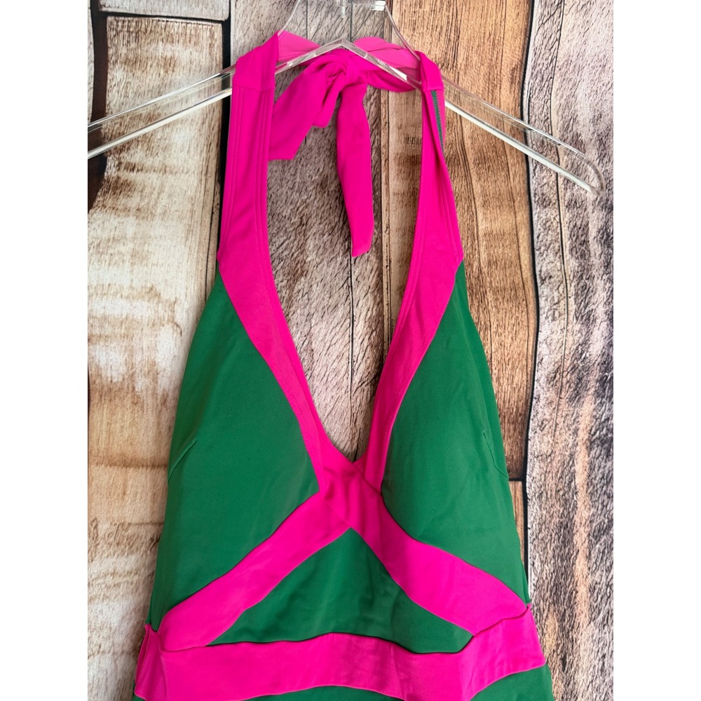 Boden One Piece Halter Swimsuit Colorblock Green Pink Vacation Beach US 10 R - Picture 3 of 8
